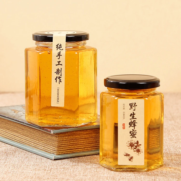 
Wholesale Clean Hex Shape Glass Jam Jar For Food Container With Screw Cap 