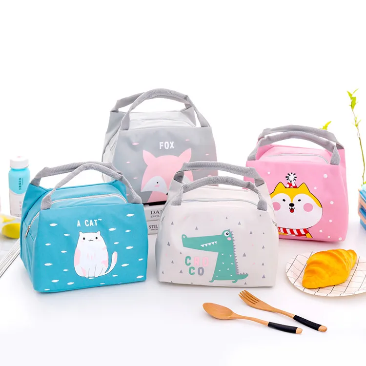 Small cute design cartoon printed kids insulated cooler lunch box bag for girls boys