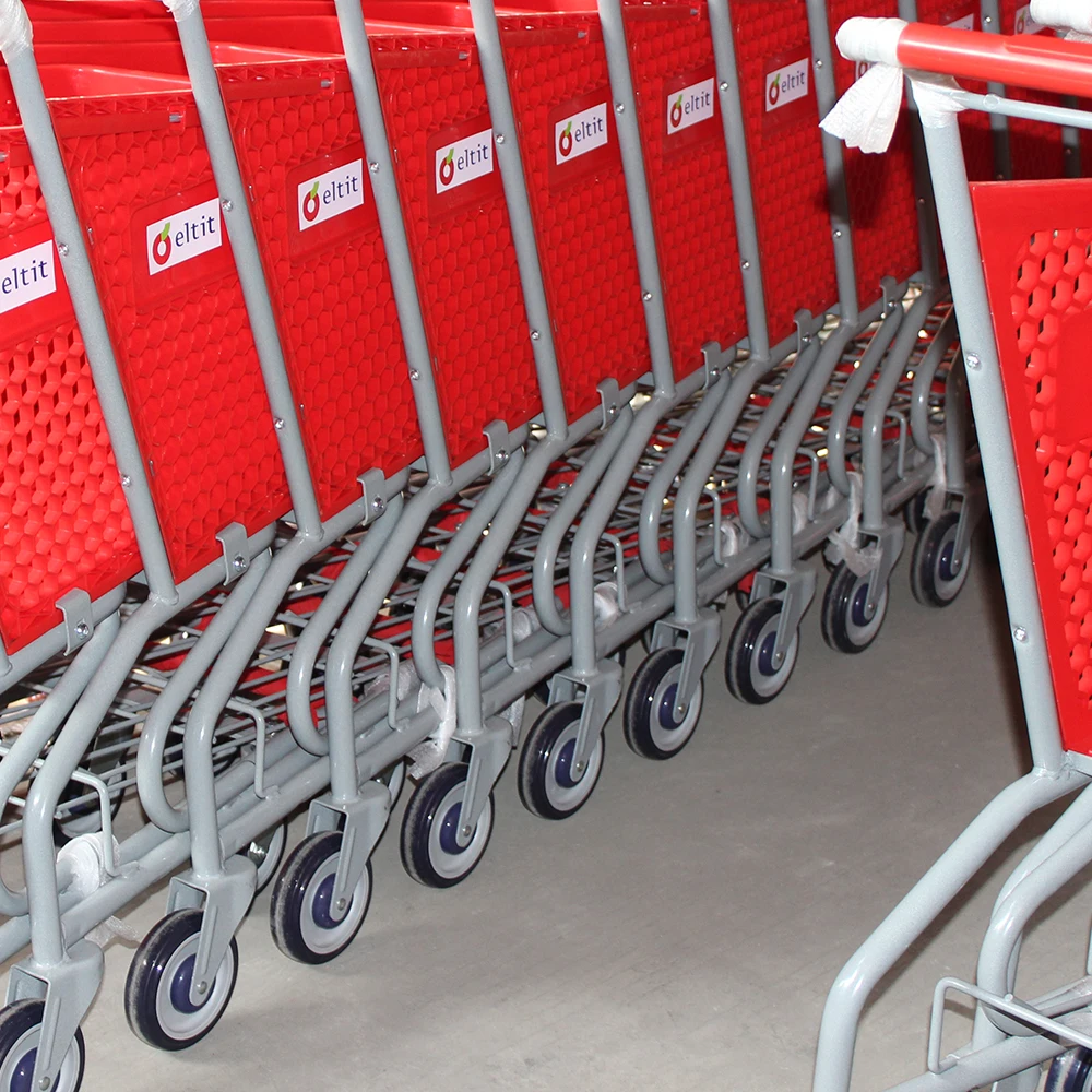 200L supermarket plastic shopping cart red color with logo printing