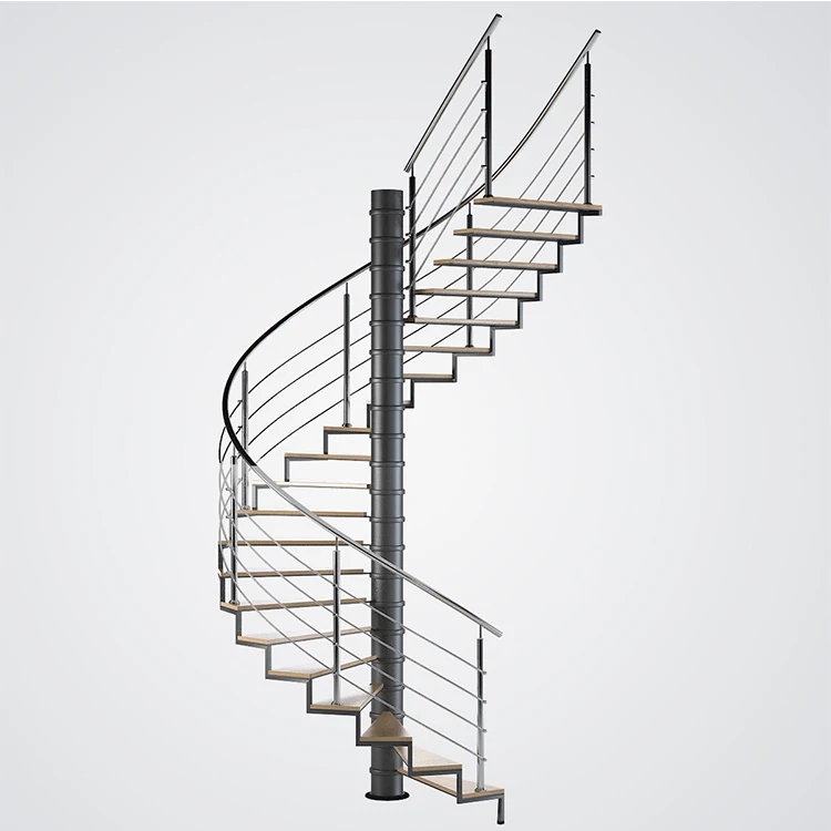 stainless steel interior curved glass wood stairs /punched hole metal railing/laminated glass glass stairs