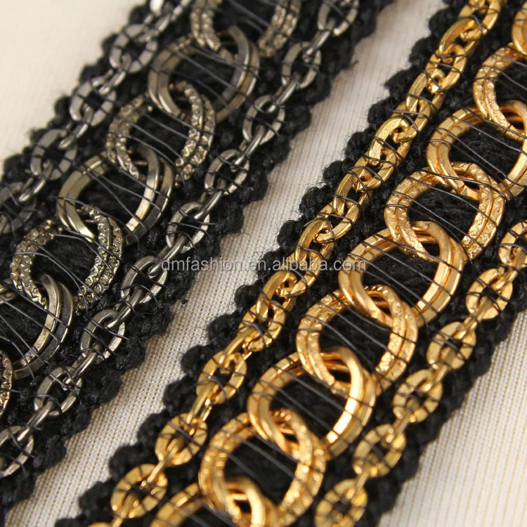 High quality embroidery metal chain metallic braid trim
