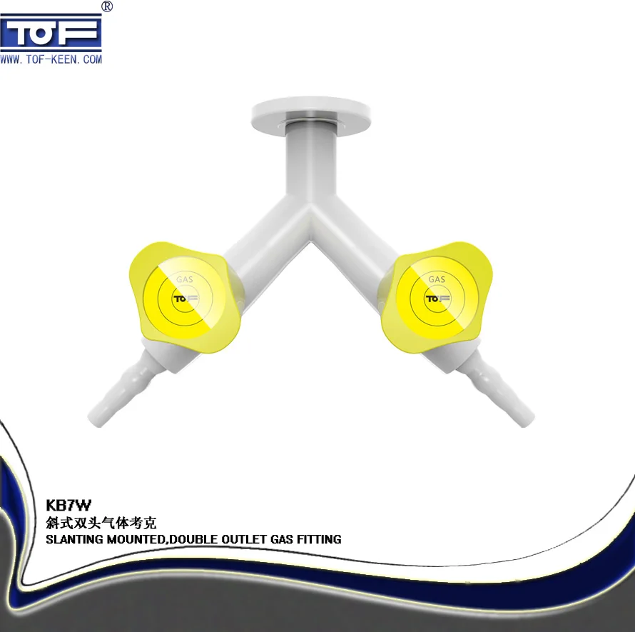 slanting mounted double way lab gas valve, gas fittings, gas faucet with pressure gauge