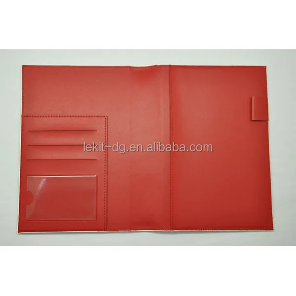 Red pu leather cover double wire notebook with large pouch