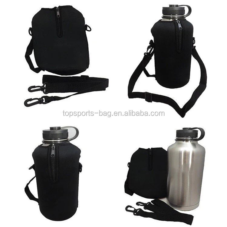 Logo Printed 64 OZ Insulated Water Bottle Sleeve Black Neoprene Growler Carrier