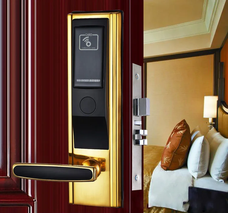 Temic 5557 & 13.56mhz Card key with Free software electronic hotel key card handle door locks