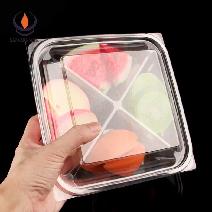 Top salad packaging box, disposable fruit box plastic dry fruit storage