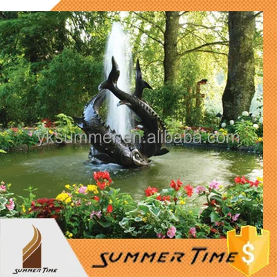 Custom modern metal arts artificial water fountain fish decor outdoor statue spring waterfall casting bronze sculpture for sale