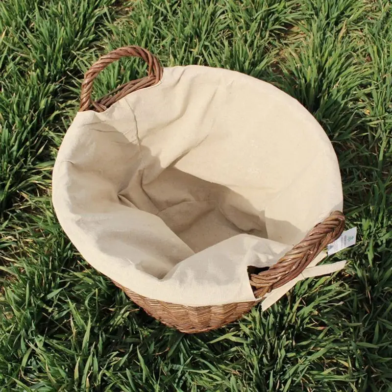 Wooden Garden Small Round Wicker Log Basket With Lining