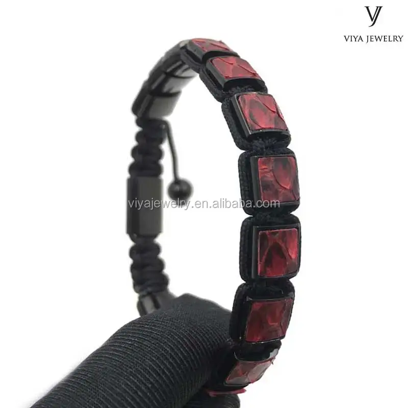 Mens jewelry 2017 Square Leather Beads Bracelet custom natural rope leather Bracelet