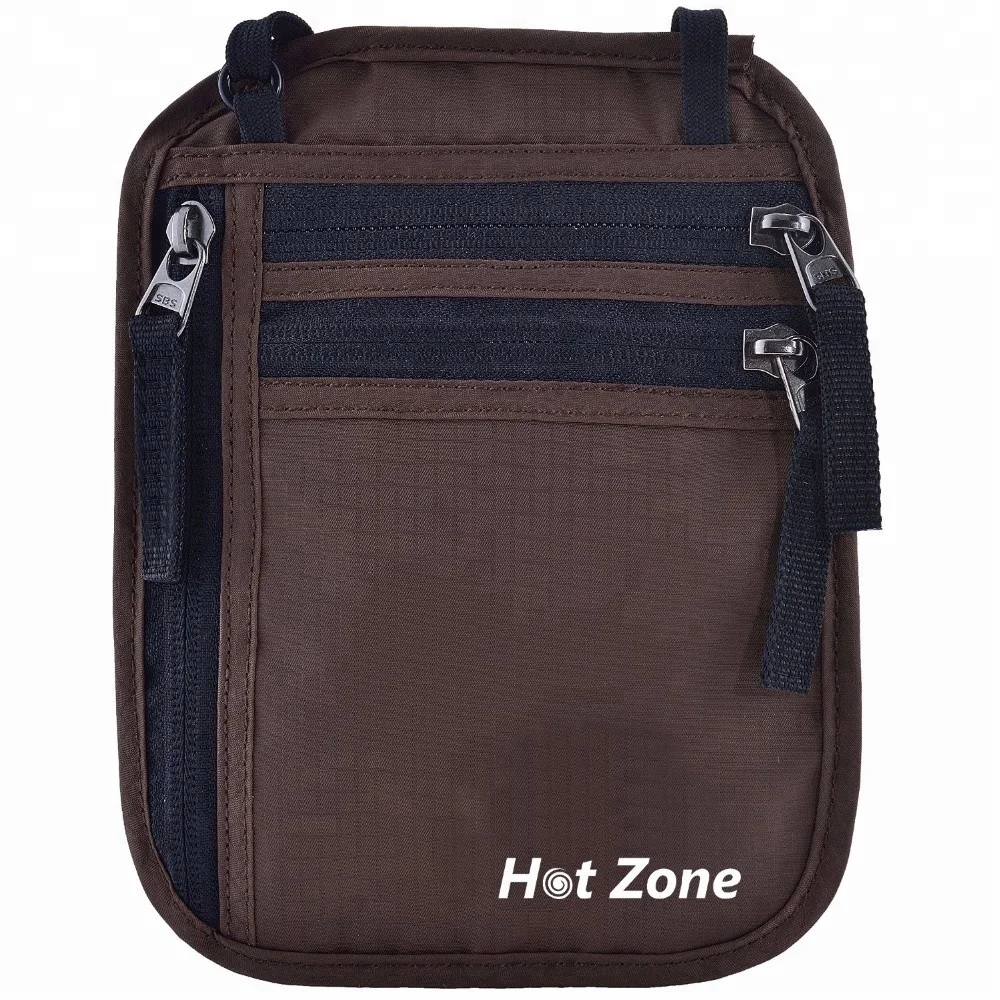 Nylon mesh neck wallet card passport holder bag belt rfid blocking travel neck pouch