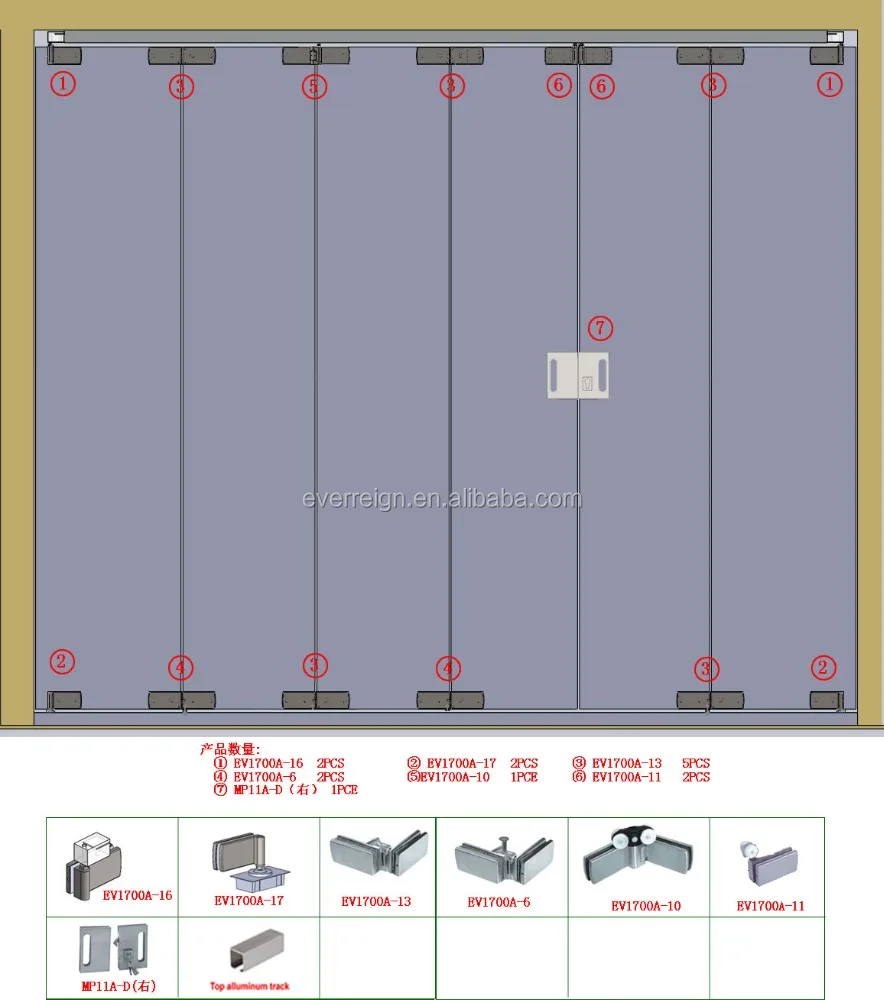 EV1700A-12 glass folding door hinge Windows glass connection