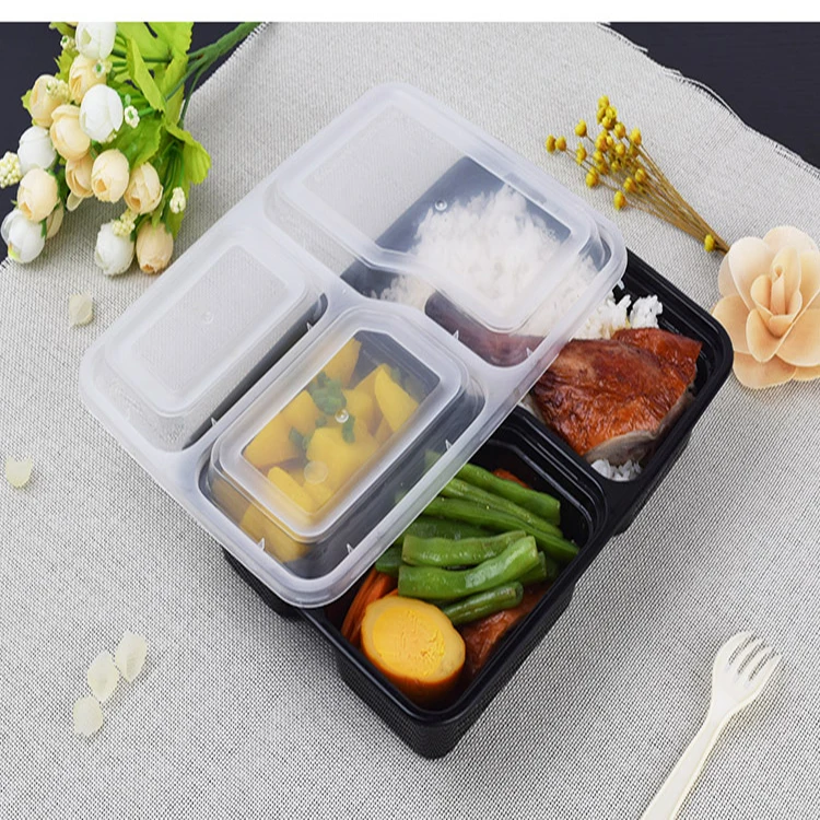 Disposable black rectangle PP green fruit vegetable fast food takeaway lunch box