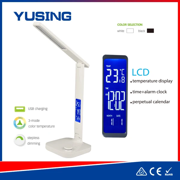 Business Office Dimmer USB Table Lamp With LCD Calendar Alarm Clock LED Lamp Table