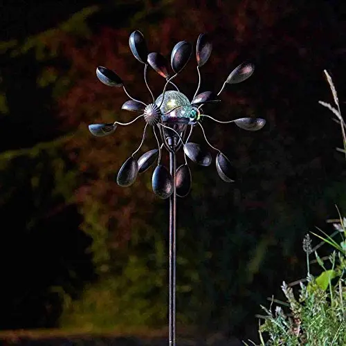 
Made In China Outdoor Decoration Garden Metal Wind Spinner Solar Light Windmill Wind Spinner 