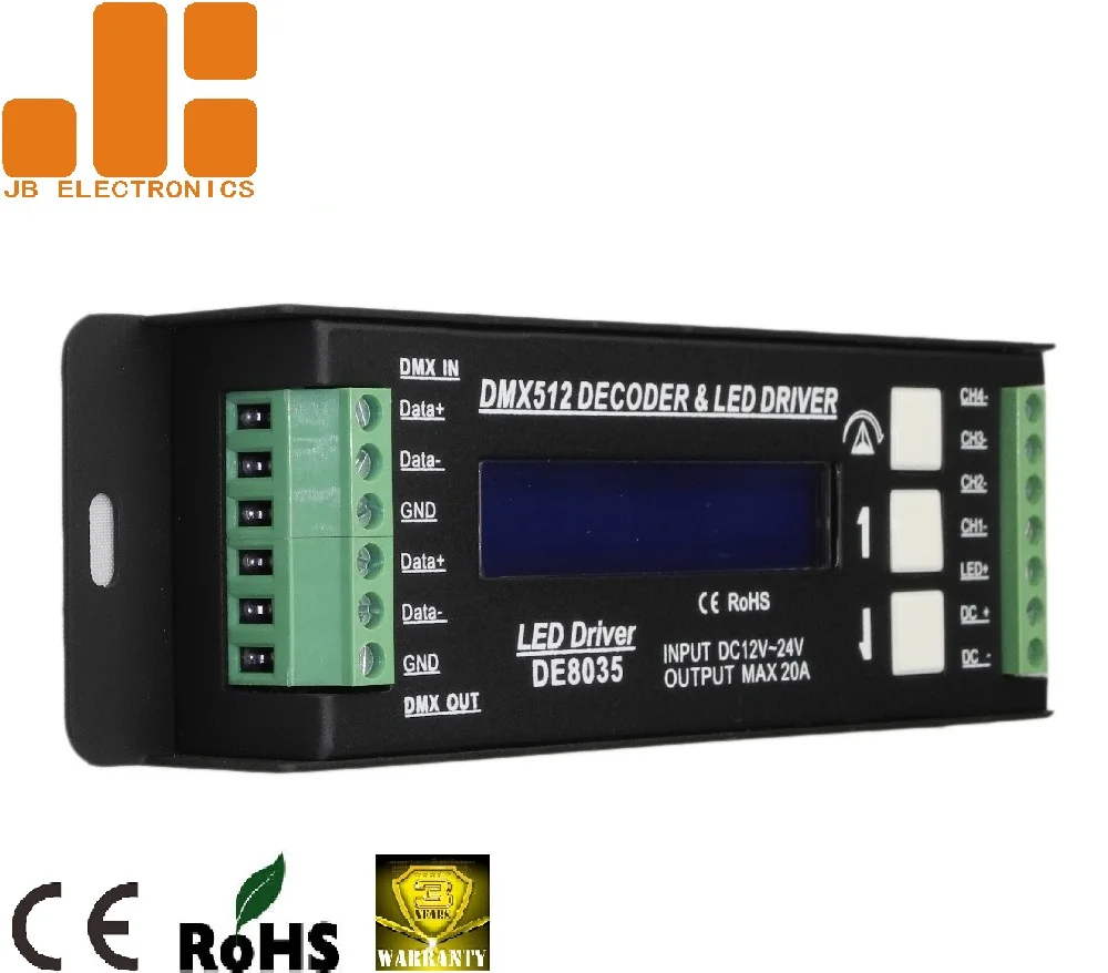 5Ax4CH RGBW DC12-24V LCD Screen Display 256 Level Dimming DMX512 Decoder DE8035