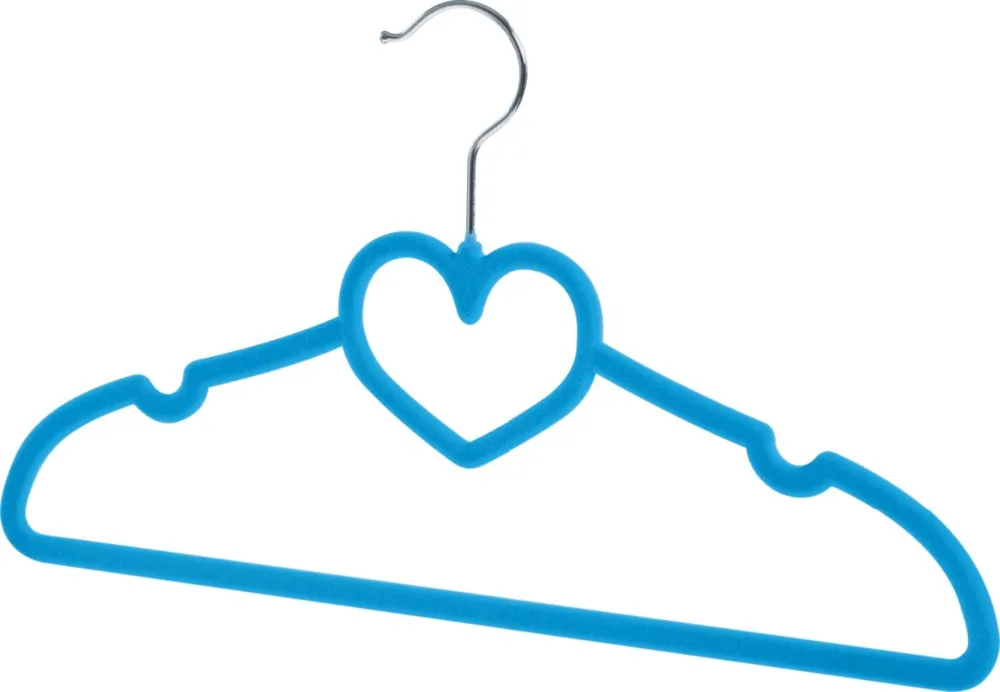 YIKAI Cheap Factory Wholesale Navy Blue Flocked Shirt Hangers Heart Shape Non Slip Kids Plastic Hanger