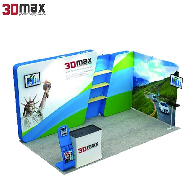 advertising foldable expo exhibition tension fabric photo backdrop booth design 3mx3m frame