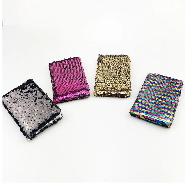 Wholesale Cute Custom Mini A6  Pocket Size 80 Sheets White Paper sequin Cover Notebook