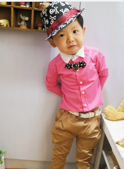 
wholesale fashion boys and girls cotton long-sleeved bow shirt blouse 