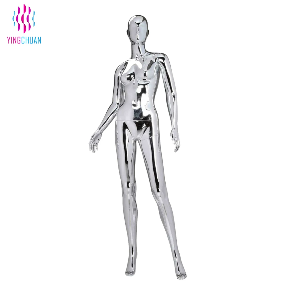 Пластиковый серебристый хромированный женский стоячий манекен (60296943601)