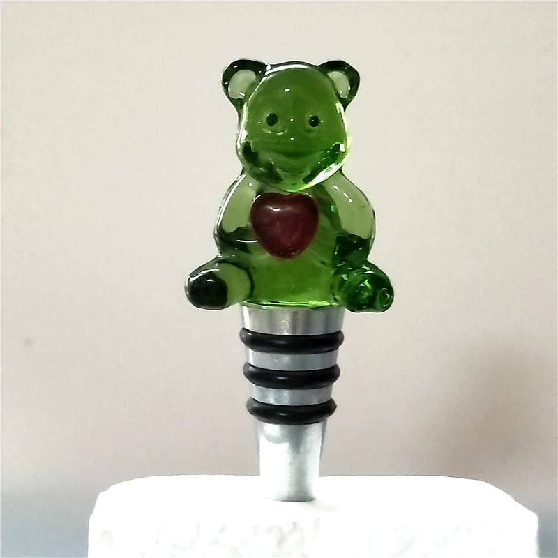 decorative colorful bear shape murano glass wine bottle stopper