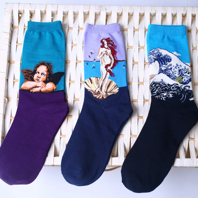 Hot Starry Night Autumn Winter Retro Women Personality Art Van Gogh Mural World Famous Painting Male Socks