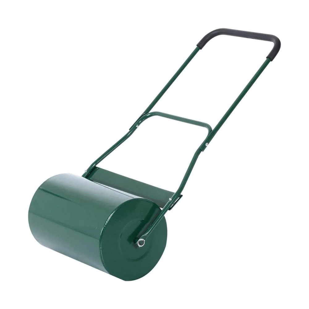 
40L Lawn Roller Drum Scraper Bar Collapsible Handle Water or Sand Filled 32cm Green Garden tools cart 