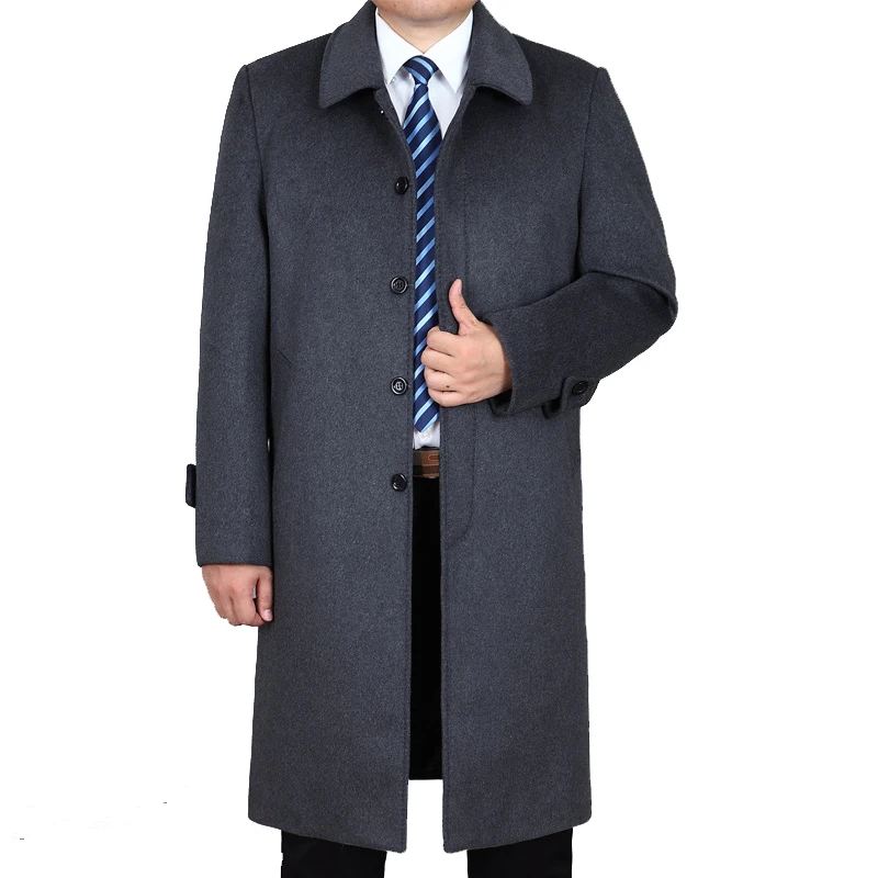 2021 Fashion High Quality Black Cashmere Men Winter Casual Plus Size Long Wool Trench Coat