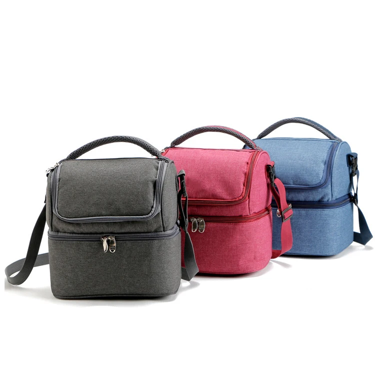 Adult Large Double Deck Lunch Box Insulated Lunch Bag Cooler Tote Bag for Men Women Food Shoulder Bag OEM Gray 3 Days 50 Pcs