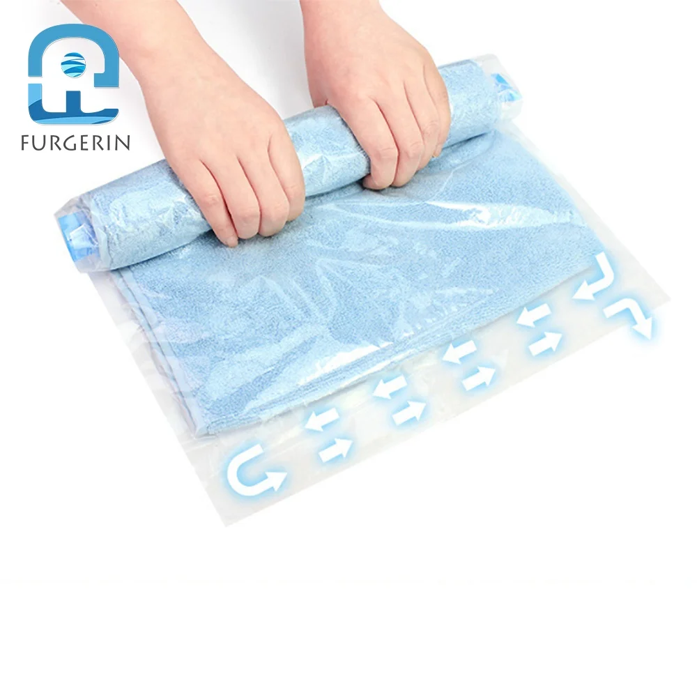 Small Roll Up Travelling Vacuum Compressed Storage Space Saving Bags Transparent Cable Organize Bag Travel Storage Bag For Cloth