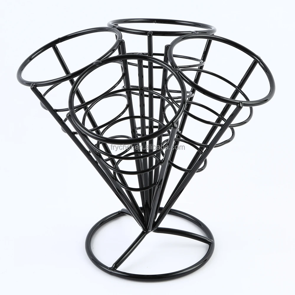 French Fries Serving Holder with 4 Cones,Metal Appetizer Chip Dessert Cone F0066