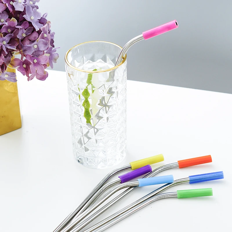 Colorful Silicone Stainless Steel Straws With Silicone Tips