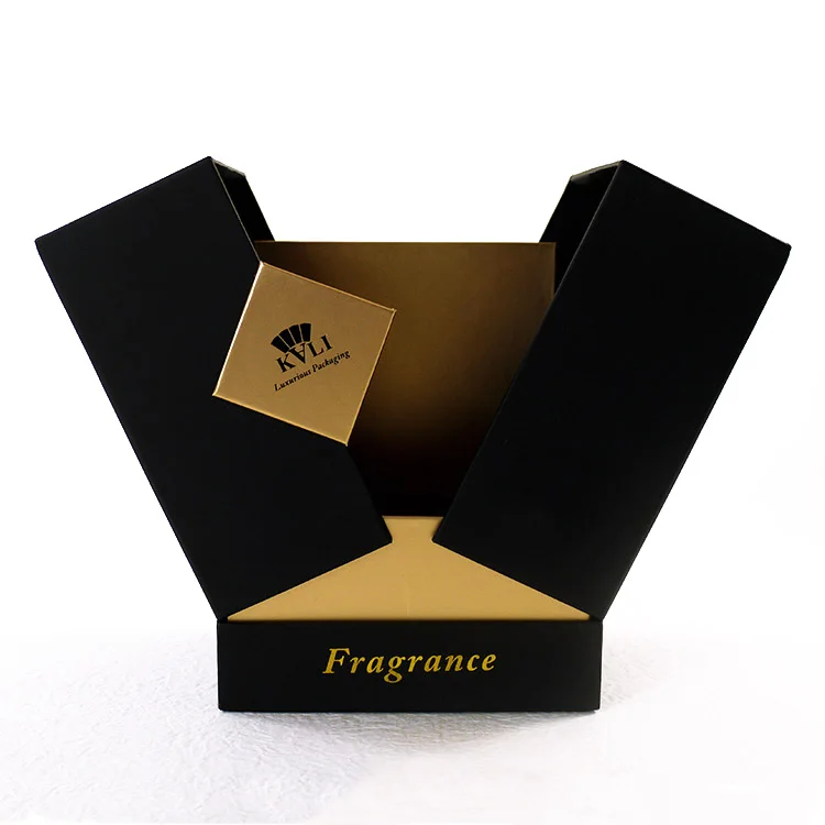 Classic black luxury custom touching paper perfume box packaging with gold stamping logo