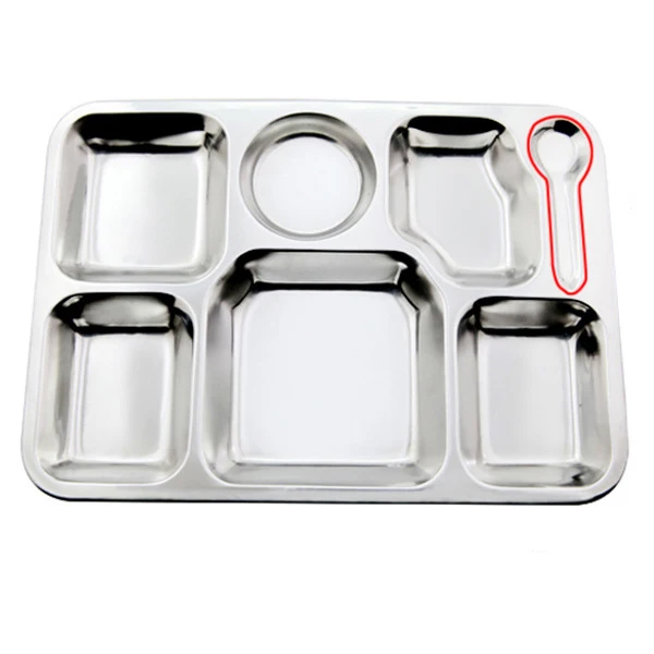 
High quality 7 Compartments 304 stainless steel hospital prison hotel Restaurant food tray 