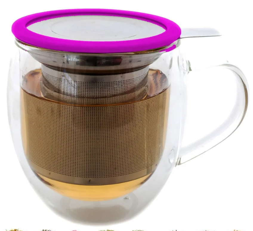 wholesale clear office use double wall with handle handmade glass tea filter mug