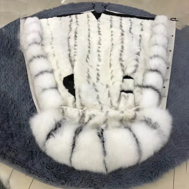 Ladies Black Mink Fur Lining Parka Coat With Fur Hood