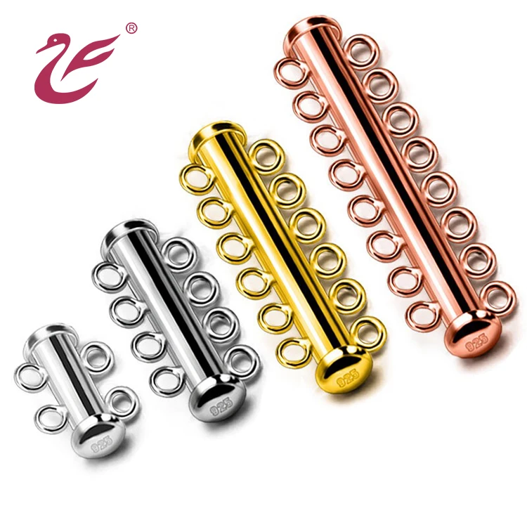 bracelet slide gold plated necklace pearl button zircon fashion multilayer buckle diy accessory clasps 925 sterling silver clasp