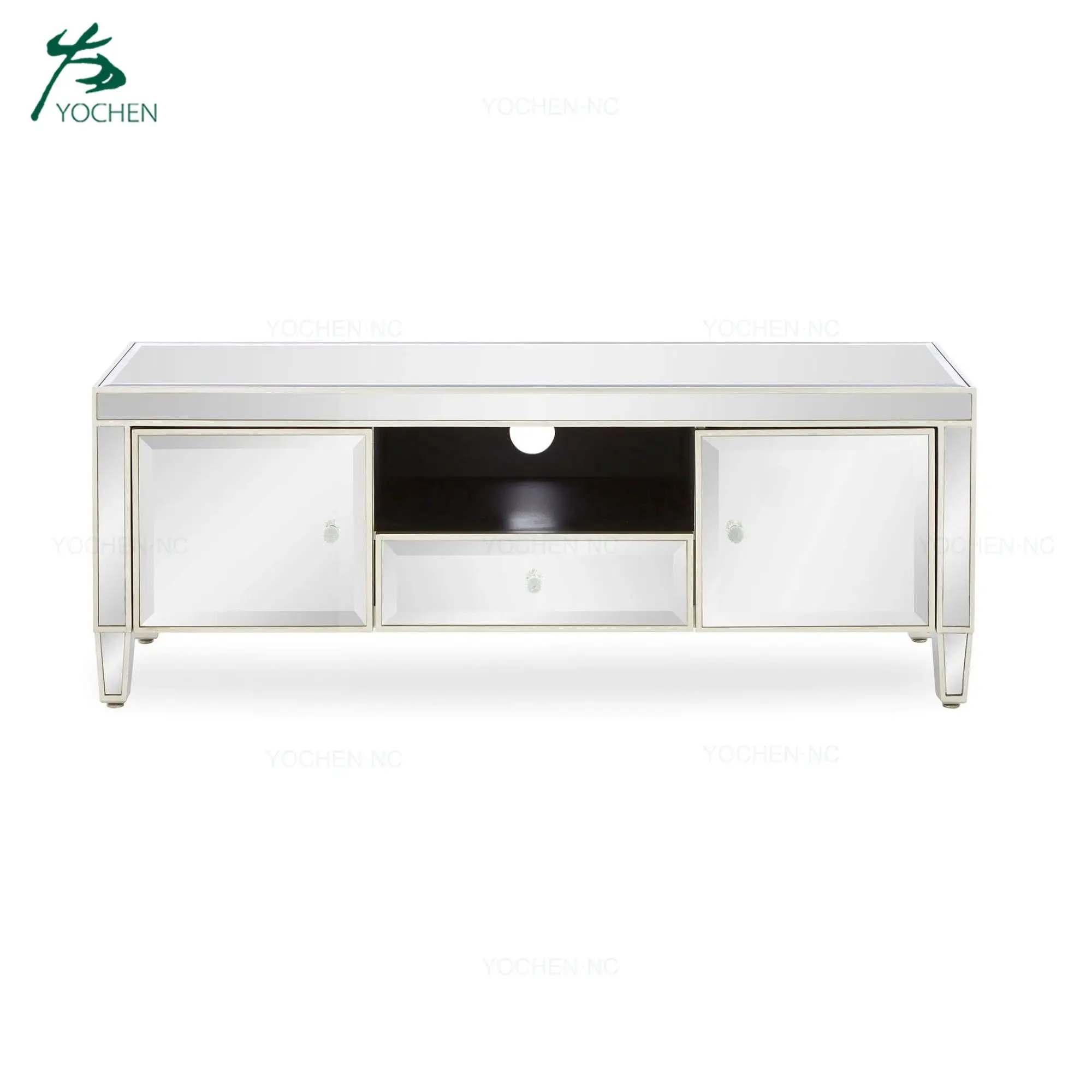 Living room 2 door silver glass mirrored furniture modern tv stand furniture