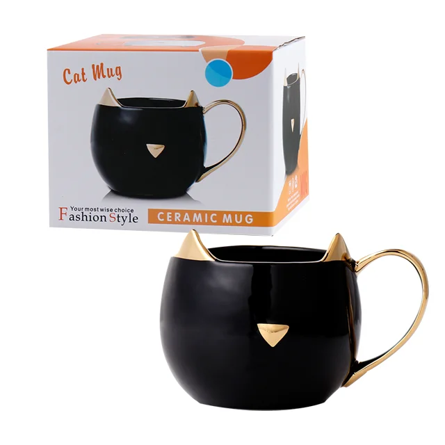 
Big Belly mugs office cup Tea cup milk mug Ceramic gold handle 3d cat mug coffee cup 