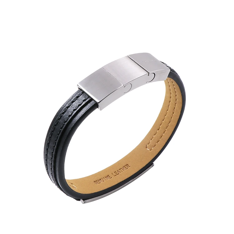 Luxury Accessory Magnetic Clasp Genuine Leather Bracelet  Mens Jewelry