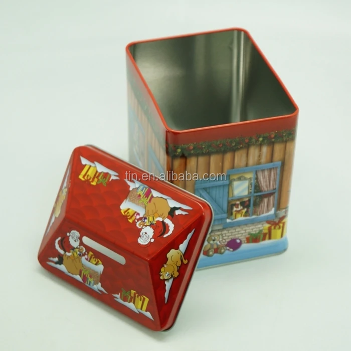 Rectangle money tin box with slot on top lid