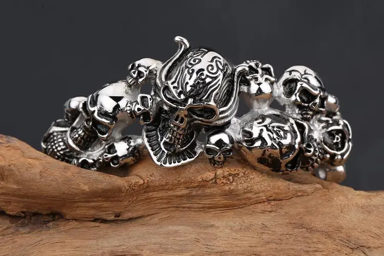 Azone statement jewelry stainless steel skull  cuff  bangle punk style bangle men