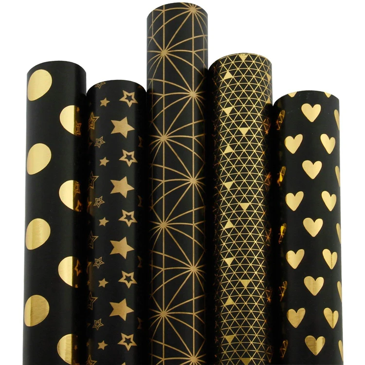 New Product Gold Foil Pattern Printed Black & White Gift Wrapping Paper