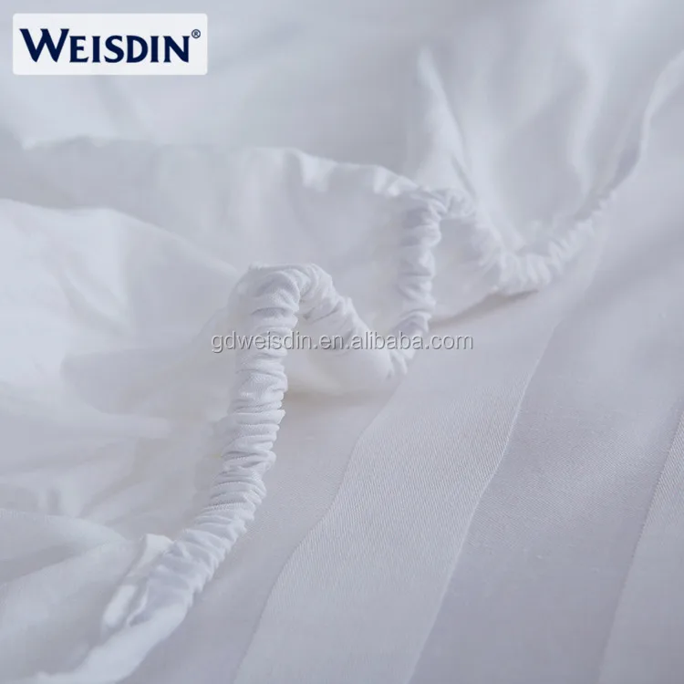 Factory suppliers luxury king size 3cm satin stripe 100% cotton elastic fitted bed sheet