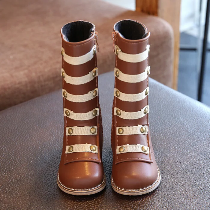 
YY10110S 2018 British style rivet design high quality half boots girls kids riding boots 
