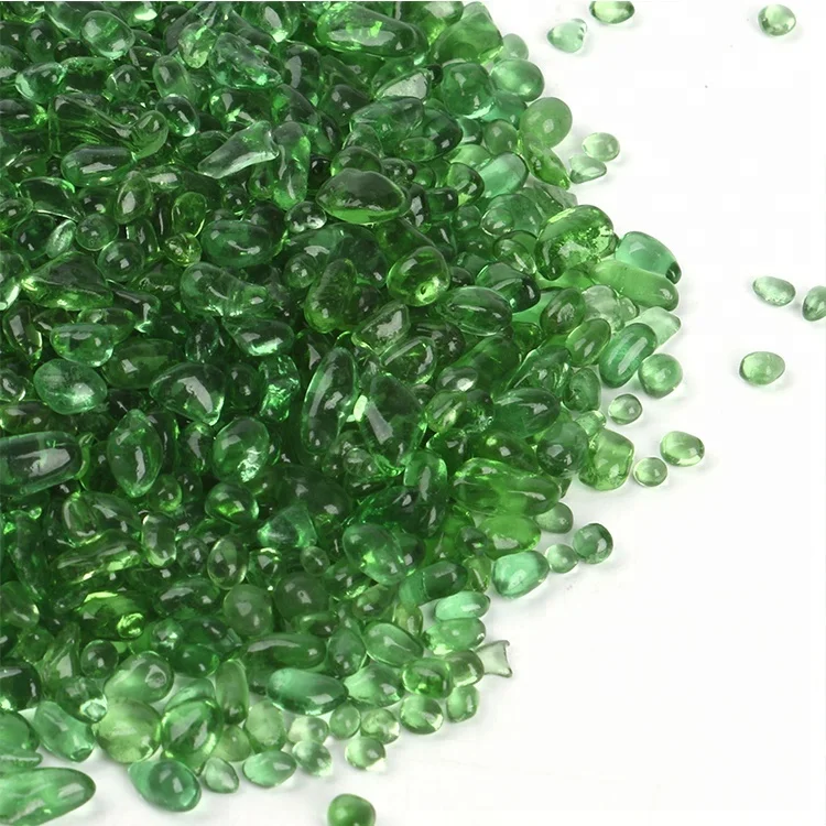 Wholesale 3-6mm High Luster Green Decorative Crystal Fire Glass Beads Pebbles for Fire Pit Fireplace Resin Artworks