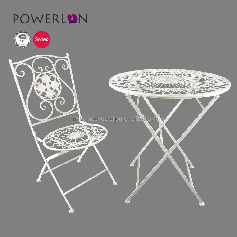 Antique White Outdoor Garden Furniture Wrought Iron Foldable Table and Chairs