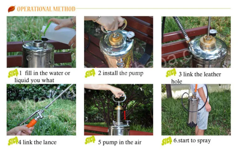 Stainless steel knapsack sprayer SUS304 mist sprayer 10L pressure spray slivery farm spray brass nozzle spray