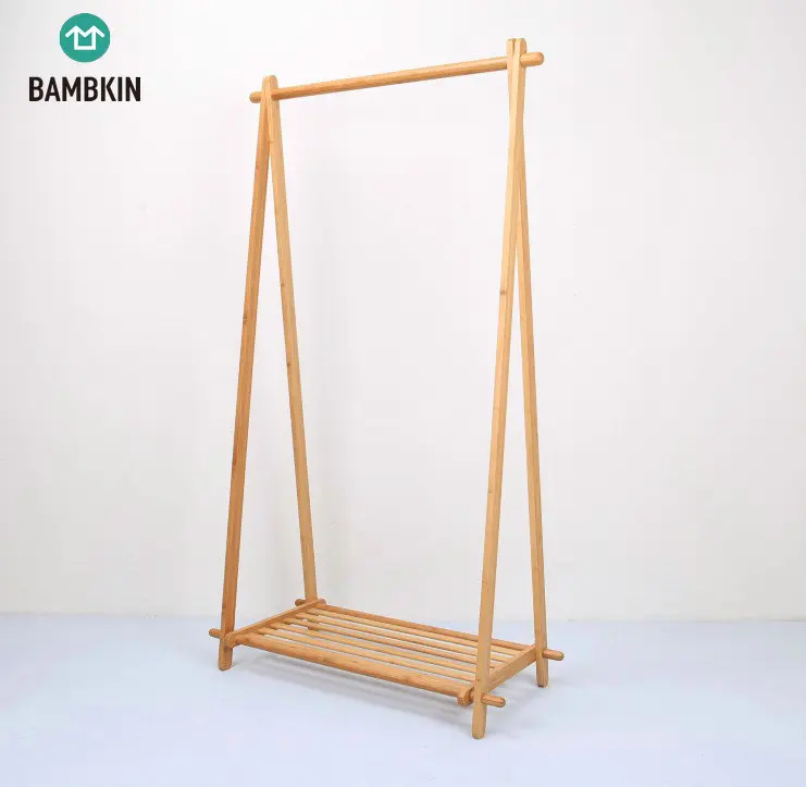 
BAMBKIN Bamboo clothes hanger with shoe rack shelves coat rack hanger standing clothes hanging rack 