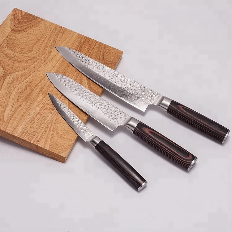 
Customized Japanese 3 Pcs Damascus Steel Kitchen Knife Set 